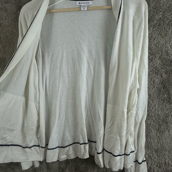 Athleta Lightweight Collegiate White Blue Stripe Boyfriend Cardigan Sweater XL - Picture 4 of 9